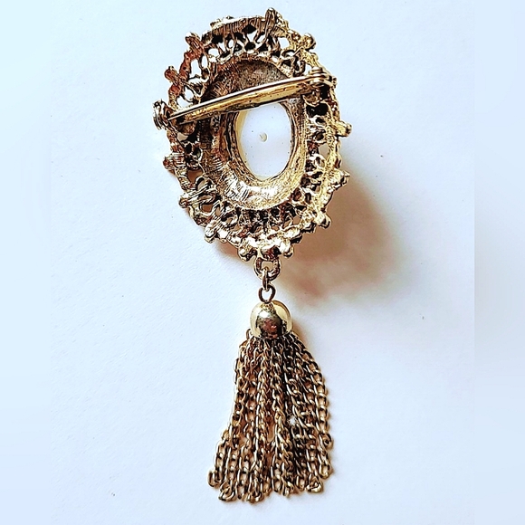VICTORIAN REVIVAL PEARL & TASSEL PIN BROOCH - VINTAGE 1960s - Picture 3 of 5